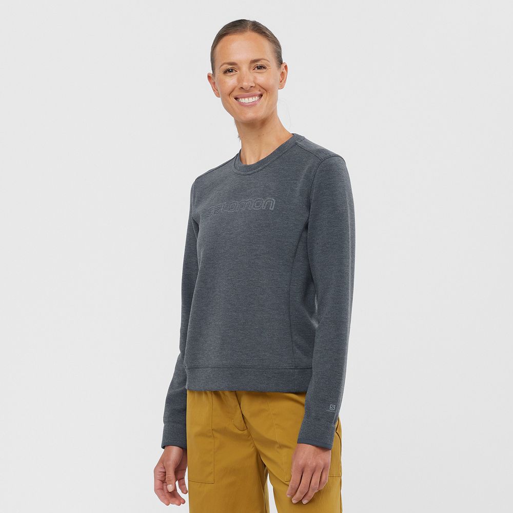 Vestes Imperméables Salomon Femme Grise Foncé - Salomon COMET CREW NECK PULL W - France (2576-TGDCV)